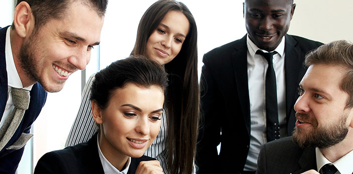 business people huddled together